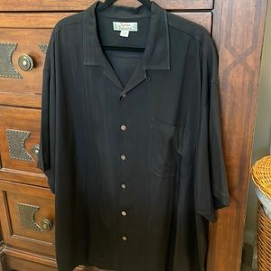 TOMMY BAHAMA XXL BLACK SILK SHIRT with Herringbone Pattern; “Like New”; $35